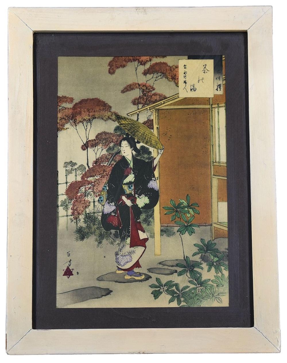 Tea Ceremony is a mixed colored offset print realized in 1959 from an original artwork by Mizuno Toshikata  (1866-1908) realized between 1891-93.

The artwork is from the harmonica book 