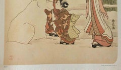 Juegos de invierno - xilografía según Mizuno Toshikata - Mediados del siglo XX