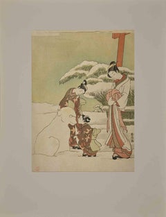 Winter Games - Woodcut after Mizuno Toshikata - Mid-20th Century