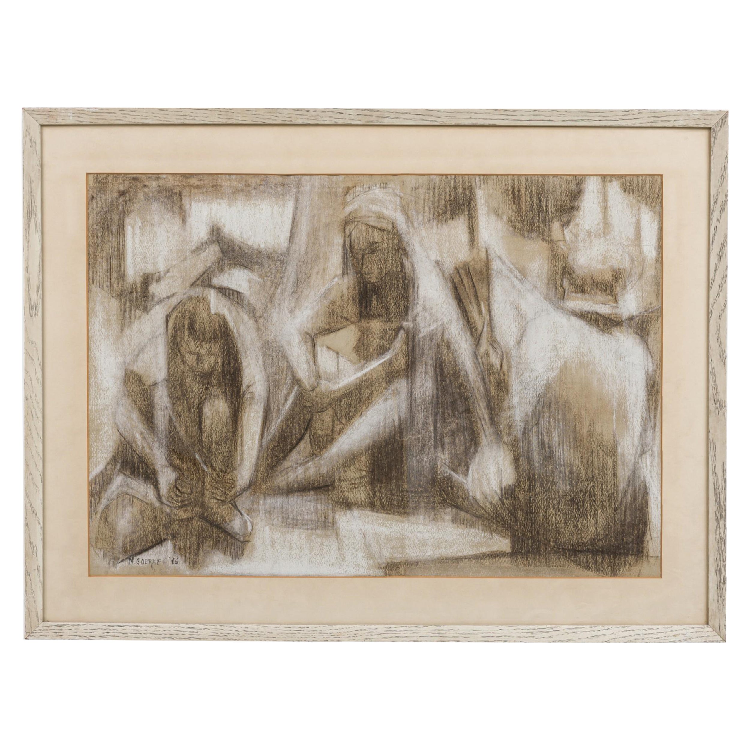 M&M. Goerke Contemporary American Abstract Women in Mourning Charcoal and Pastel (Femmes en deuil au fusain et au pastel) en vente