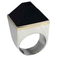 M&J Savitt Art Deco style Sterling Gold and Onyx Pyramid Ring