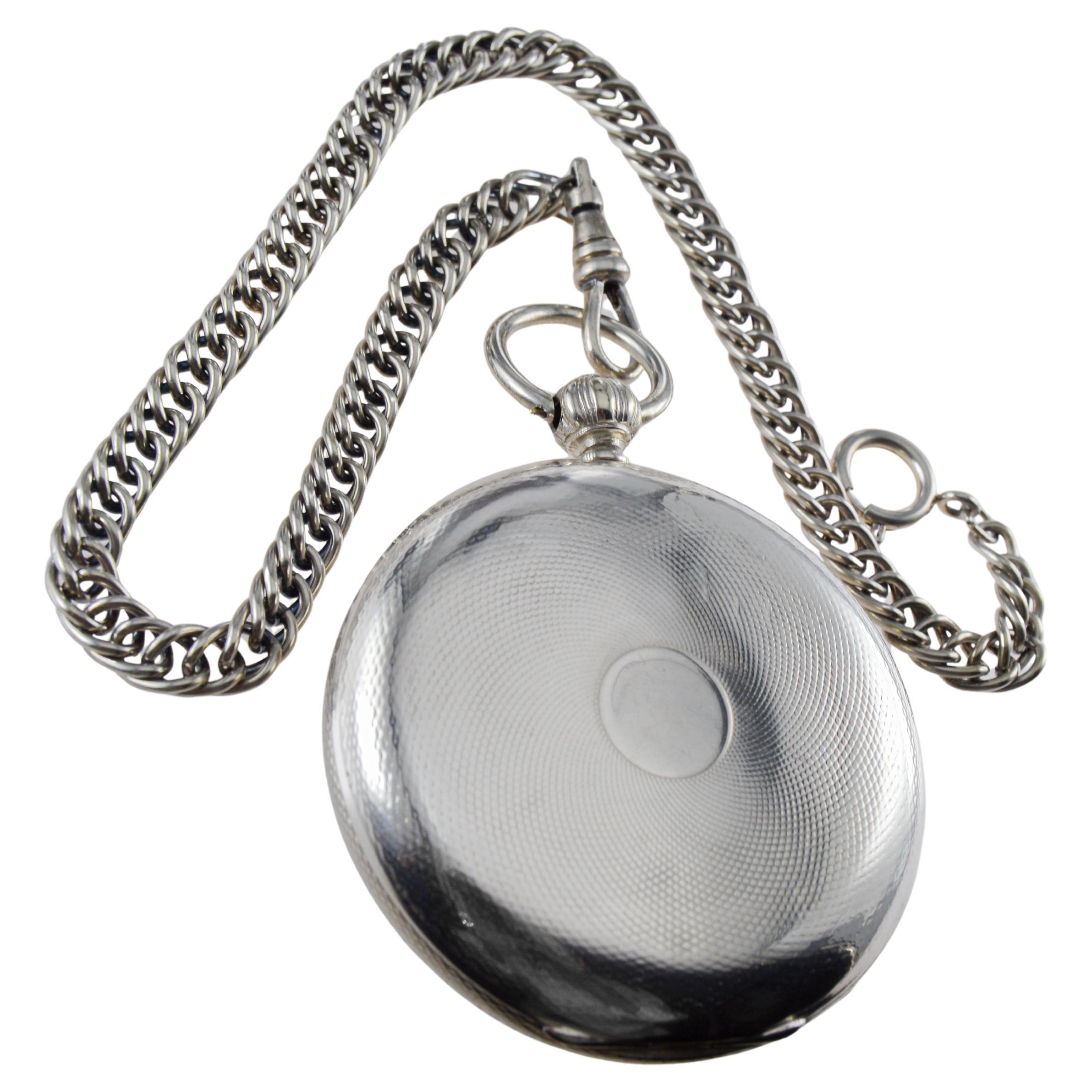 Art Deco M.J Tobias Oversized Silver Key Wind Pocket Watch circa 1840's For Sale