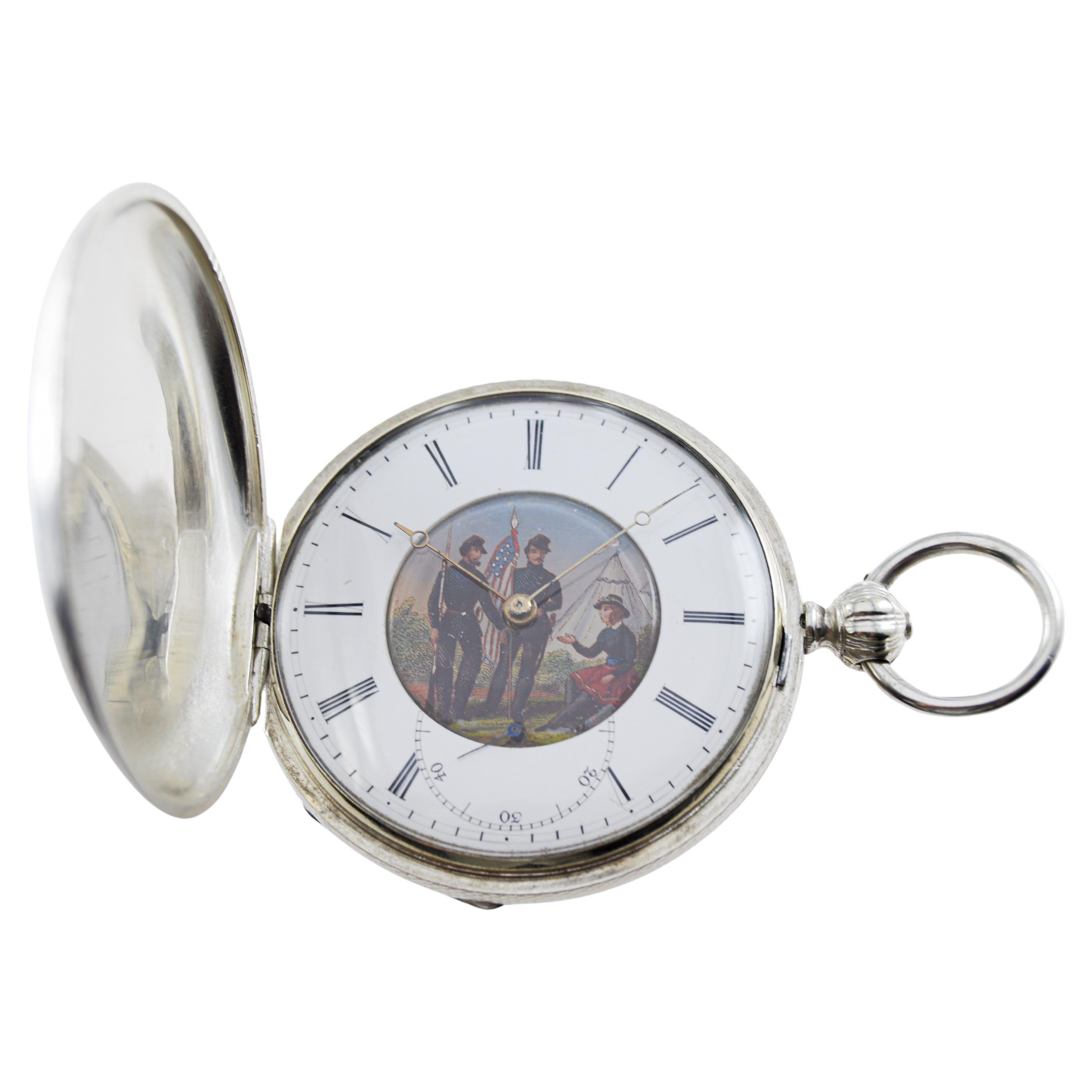 M.J Tobias Oversized Silver Key Wind Pocket Watch circa 1840's In Excellent Condition For Sale In Long Beach, CA