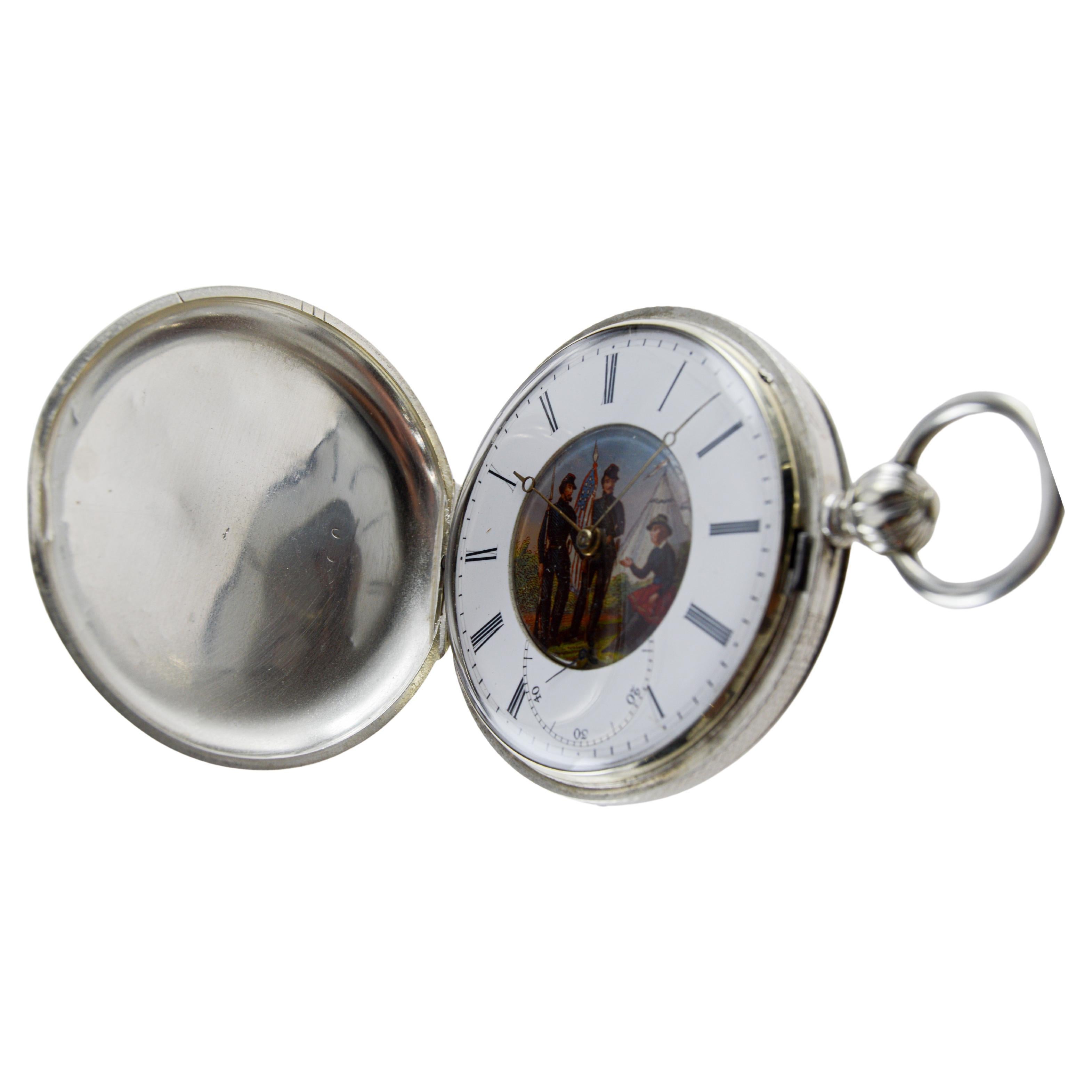 Women's or Men's M.J Tobias Oversized Silver Key Wind Pocket Watch circa 1840's For Sale