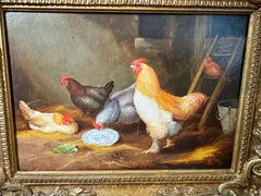19th century Hen house interior with cockerel, chickens