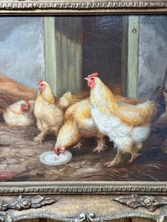 19th century Hen house interior with cockerel, chickens