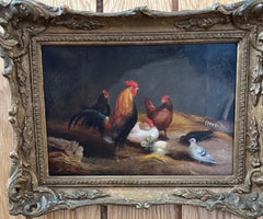 19th century Hen house interior with cockerel, chickens