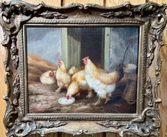 19th century Hen house interior with cockerel, chickens