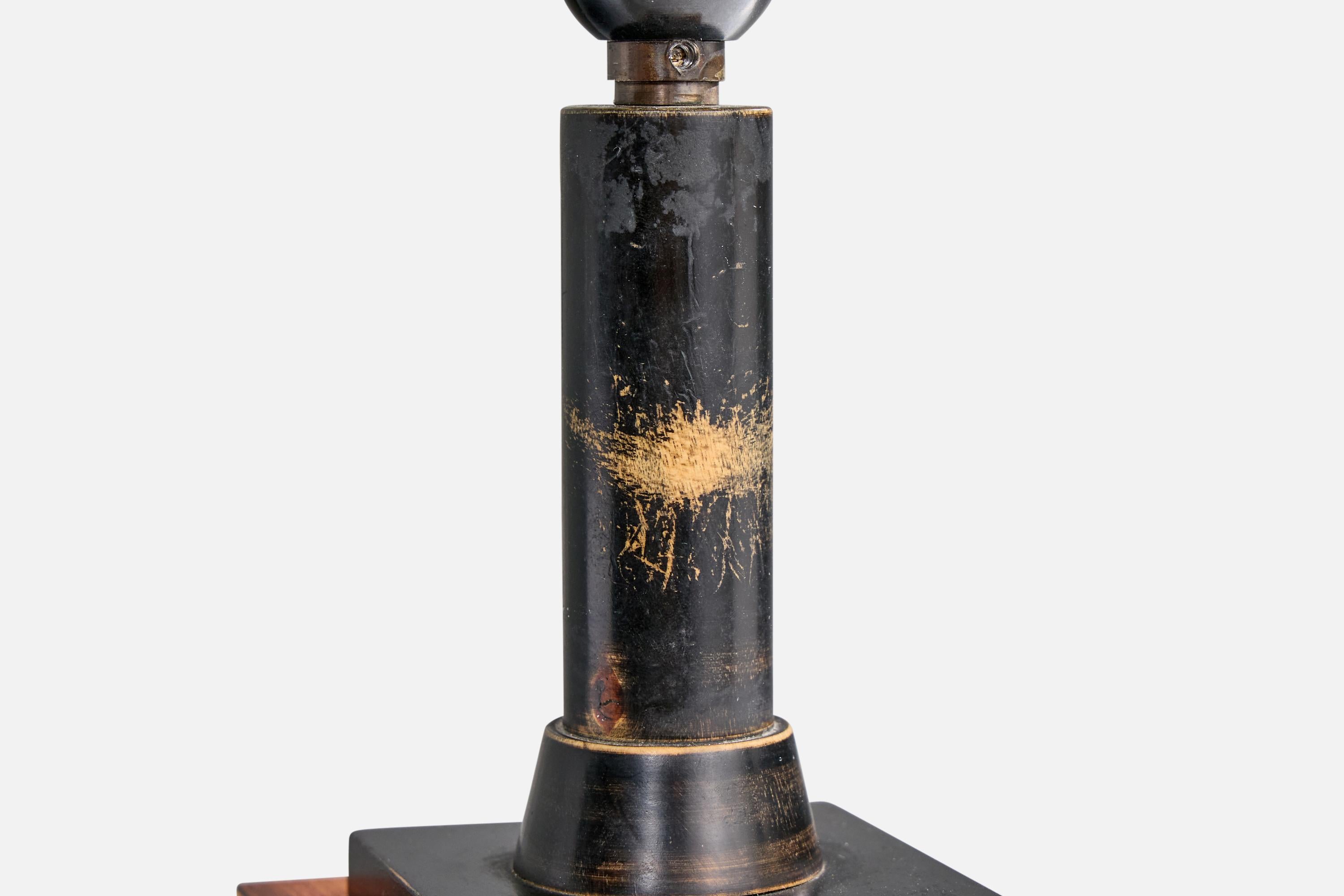 Mjölby Intarsia Attribution, Tischlampe, Holz, Bakelit, Schweden, 1940er Jahre im Angebot 1