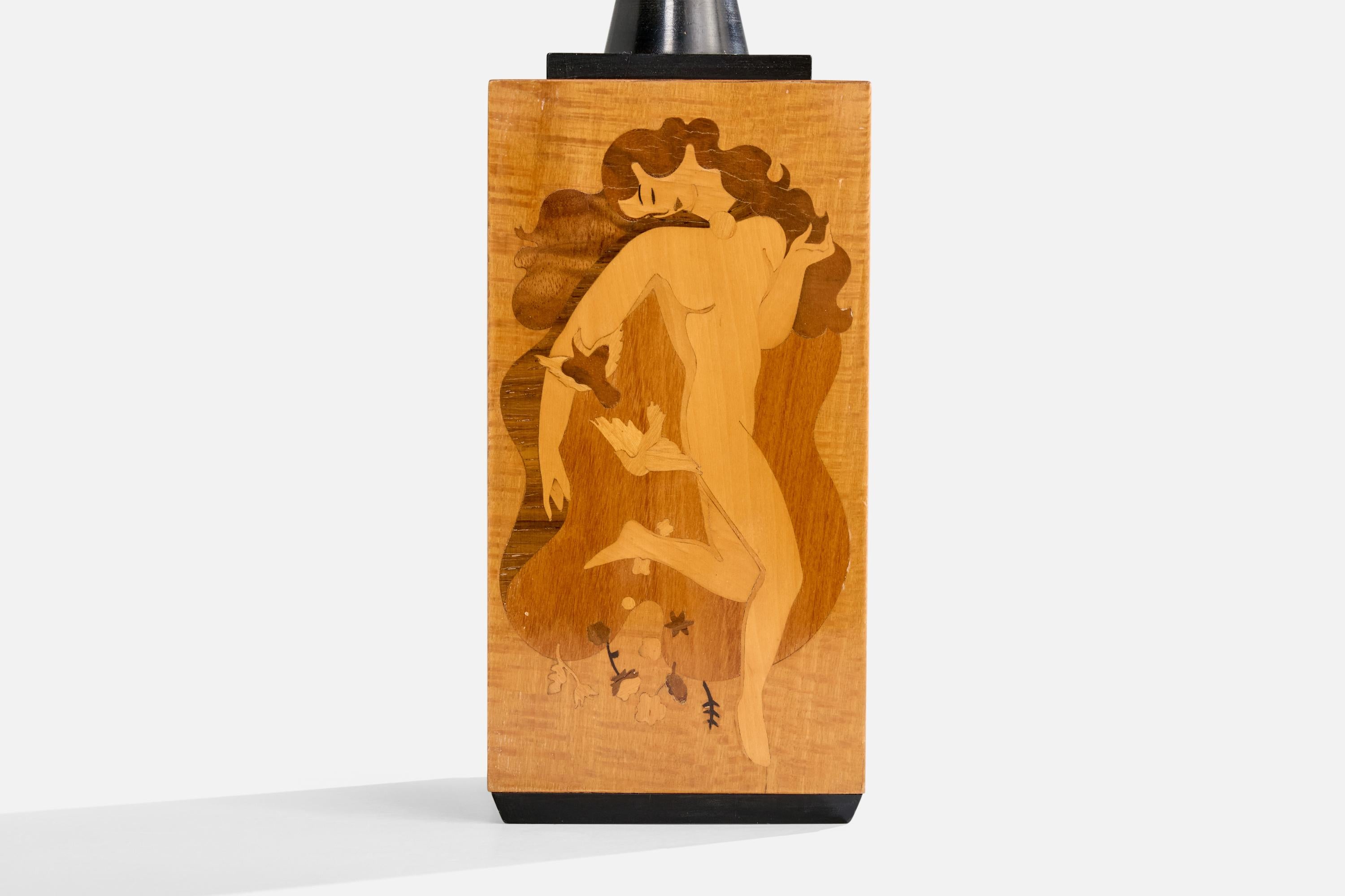 Mjölby Intarsia Attribution, Tischlampe, Holz, Bakelit, Schweden, 1940er Jahre im Angebot 2