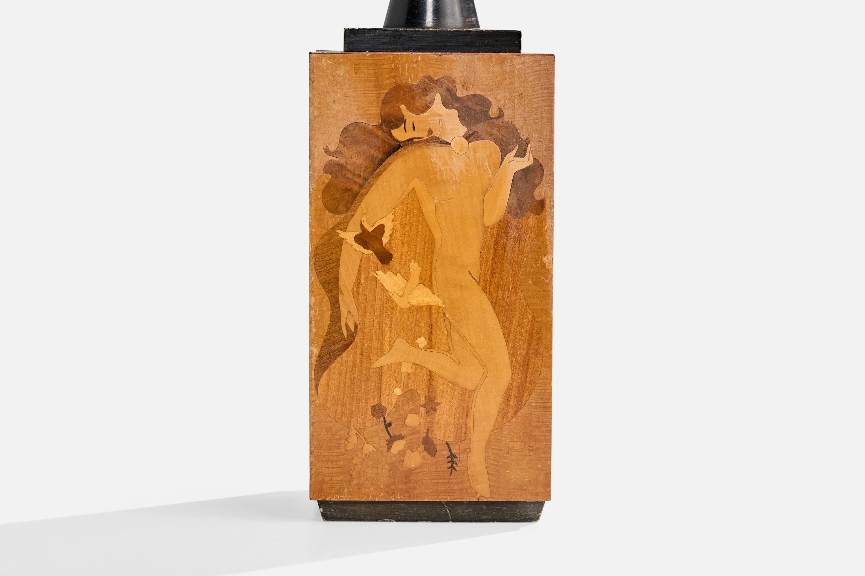 Mjölby Intarsia Attribution, Tischlampe, Holz, Bakelit, Schweden, 1940er Jahre im Angebot 3