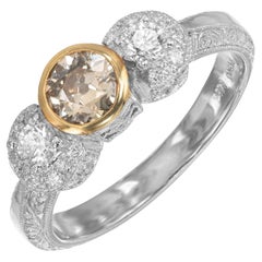 MK .44 Carat Diamond Yellow Gold Platinum Filigree Platinum Engagement Ring