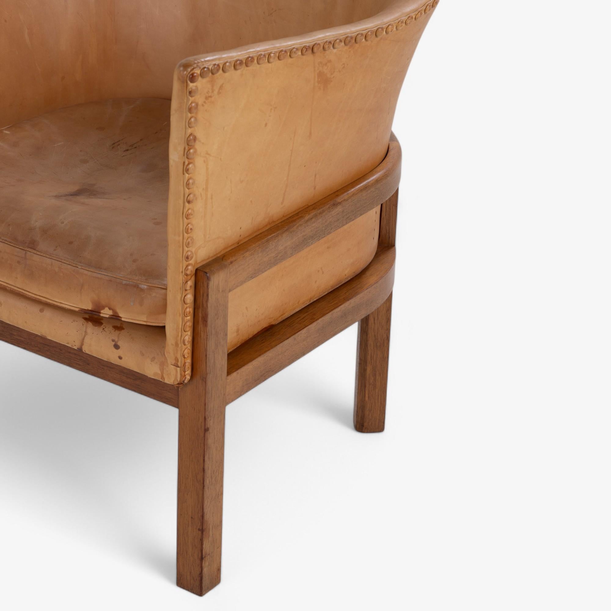 Leather MK 51 - 'Fireplace Chair' in mahogany by Mogens Koch For Sale