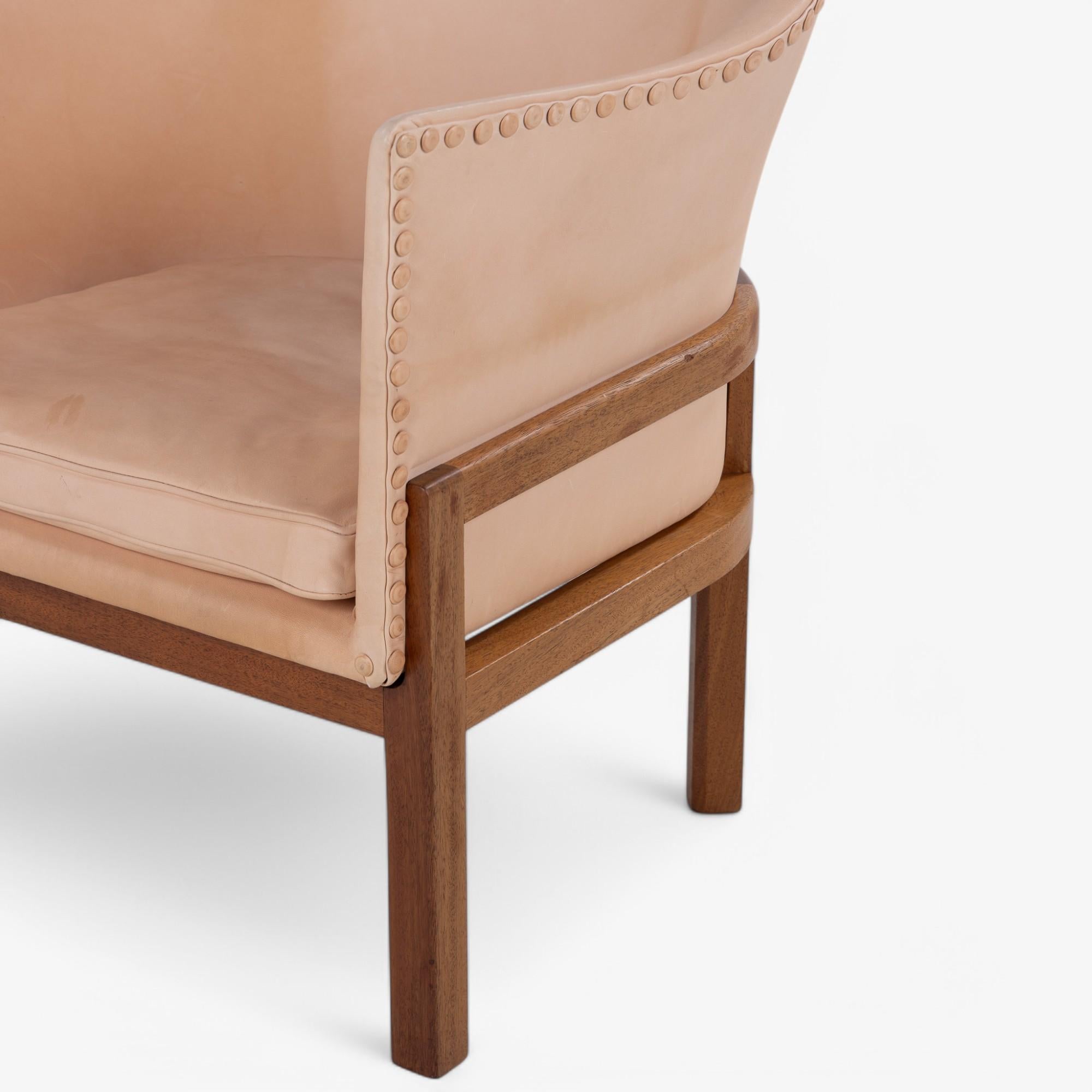 Leather MK 51 - 'Fireplace Chair' in mahogany by Mogens Koch