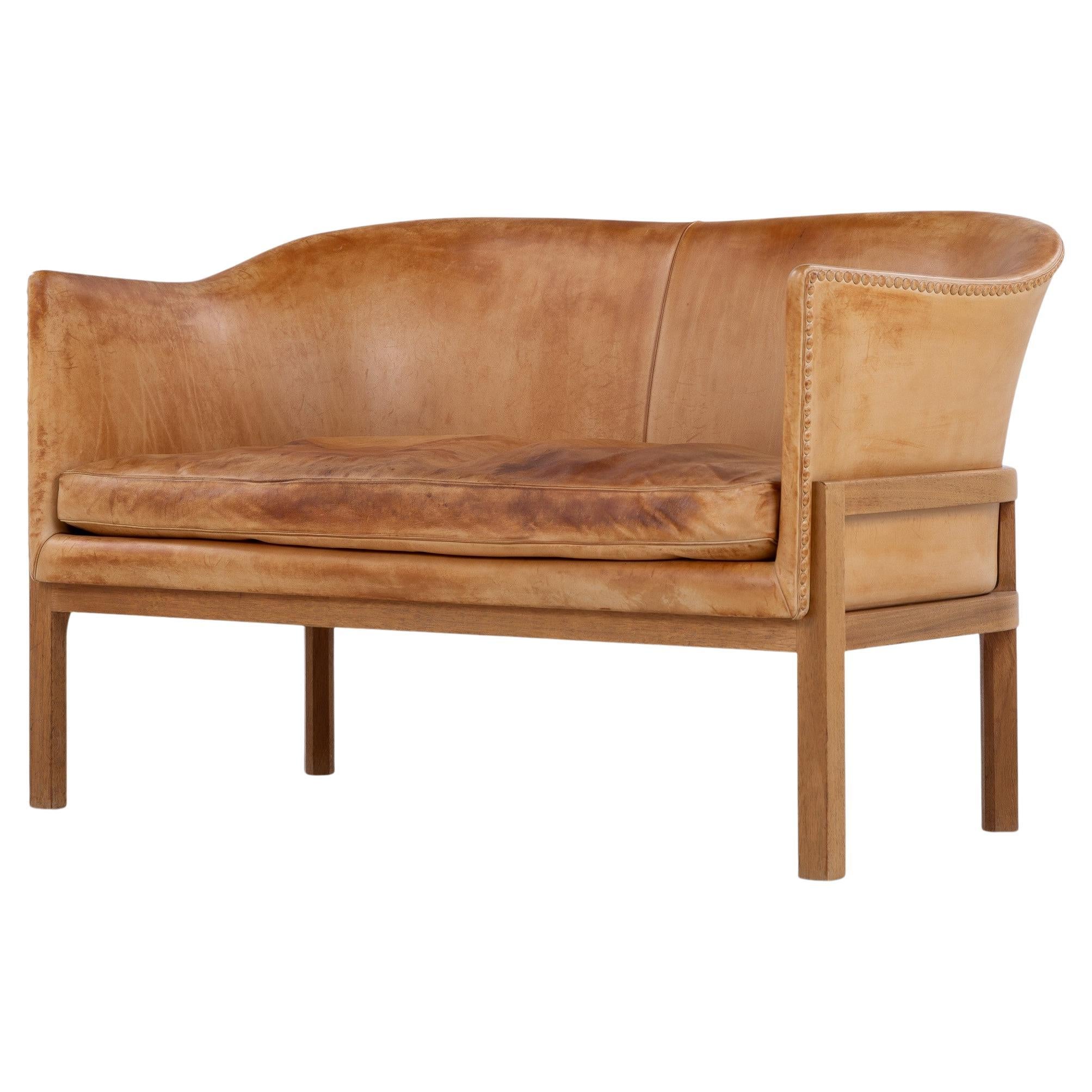 MK 52 - 2 pers. sofa in original patinated leather by Mogens Koch For Sale