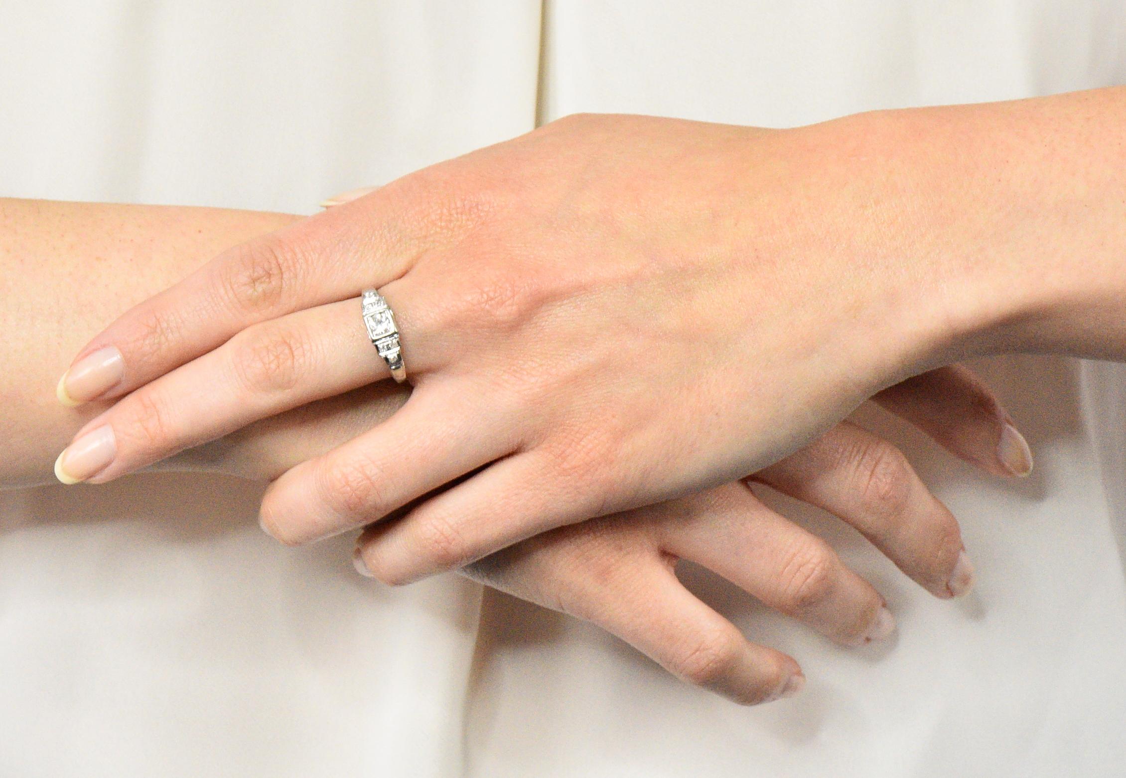 Women's or Men's MK Edwardian Diamond 18 Karat White Gold Antique Engagement Ring