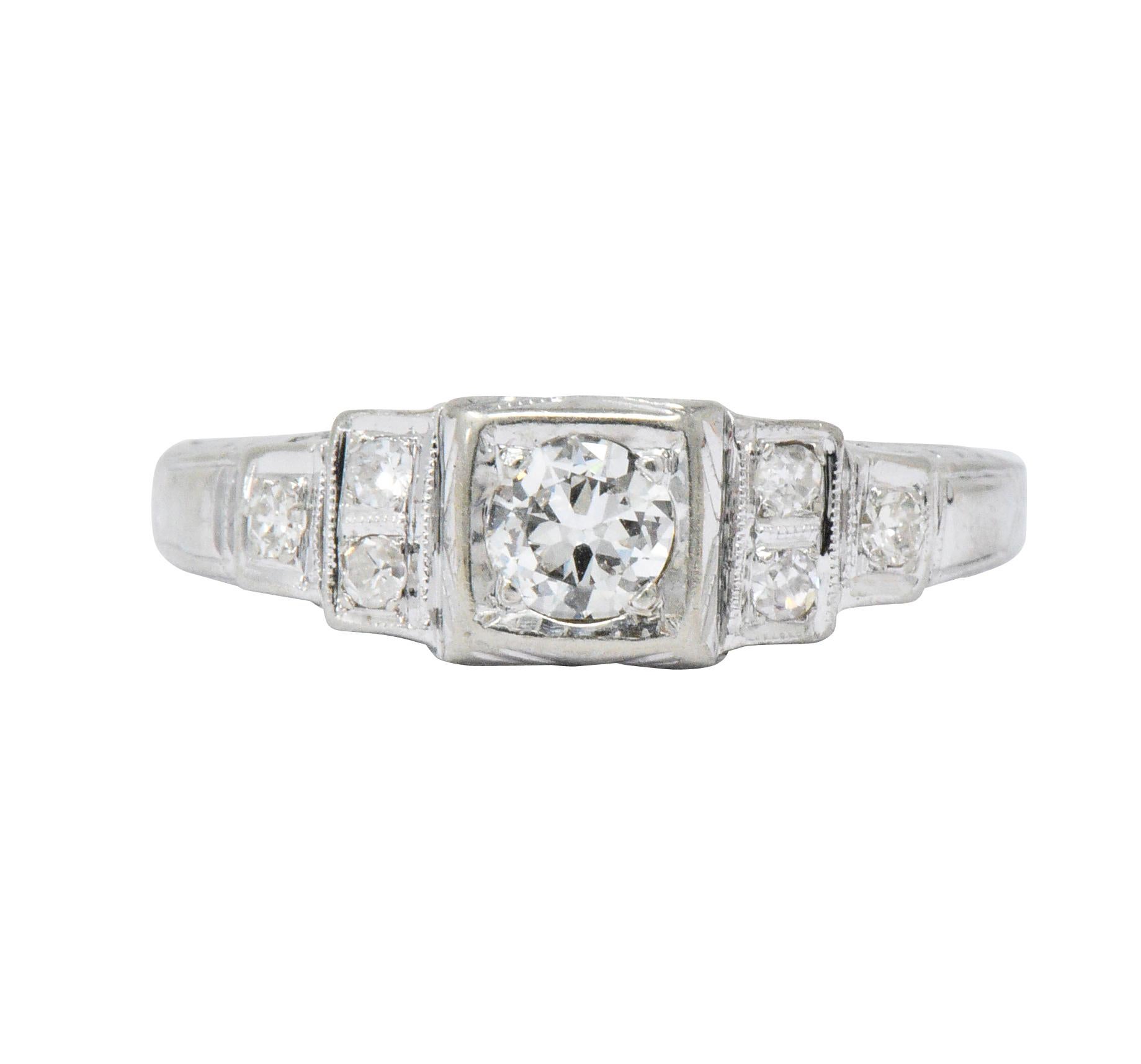 MK Edwardian Diamond 18 Karat White Gold Antique Engagement Ring