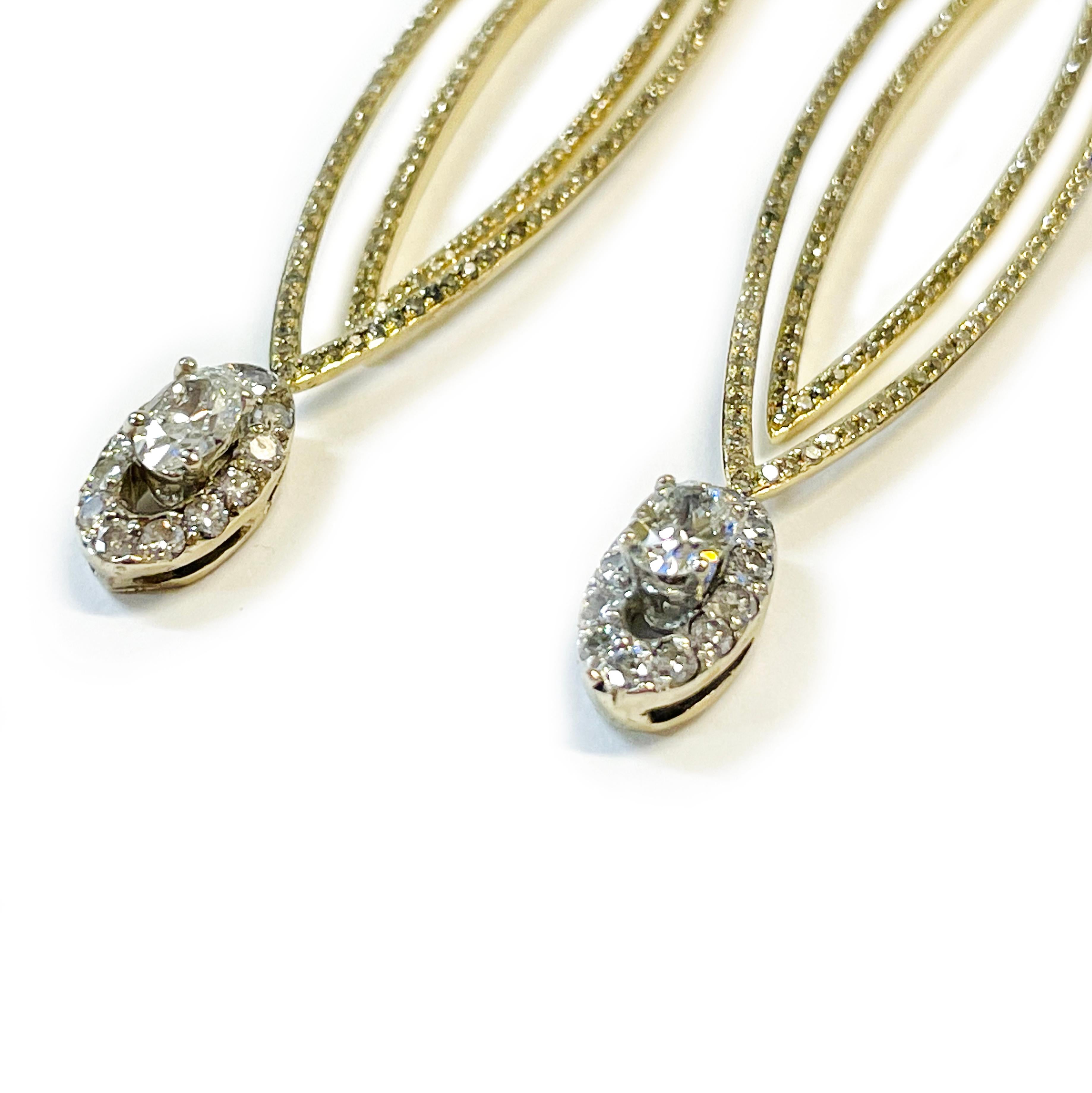 Oval Cut MK Yellow Gold Ellipse Diamond Earrings For Sale