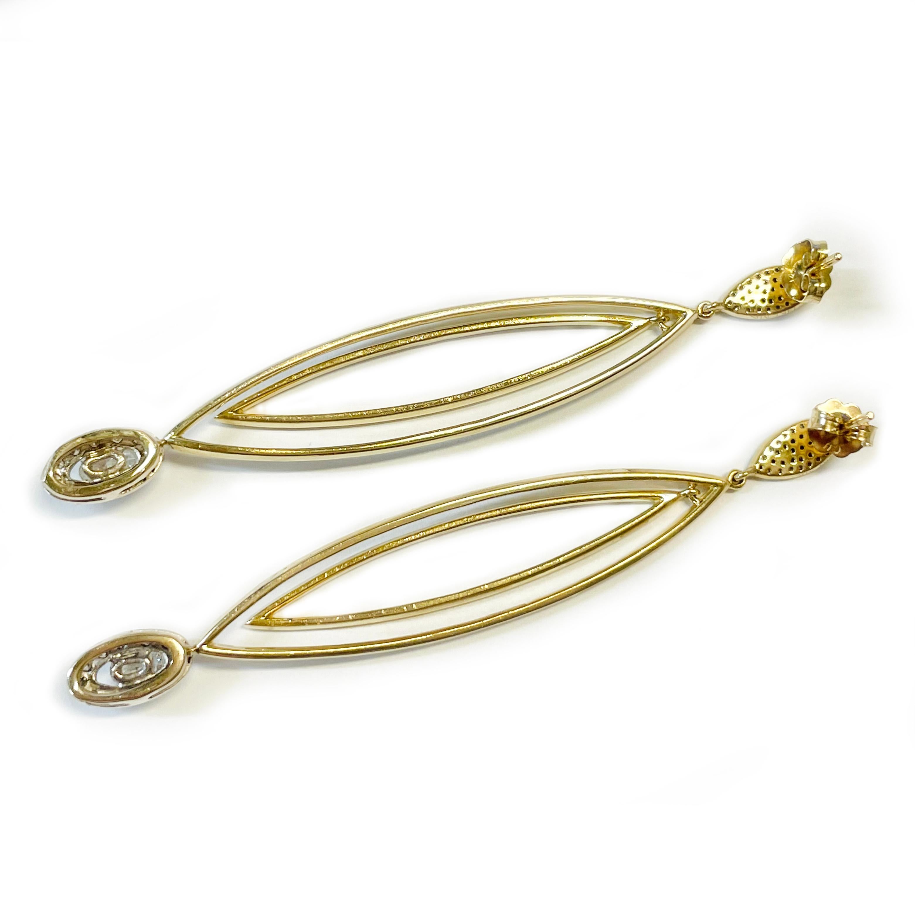 MK Yellow Gold Ellipse Diamond Earrings In Good Condition For Sale In Palm Desert, CA