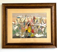 Construction, Abstract Original Painting, Acrylic Paper, Framed
