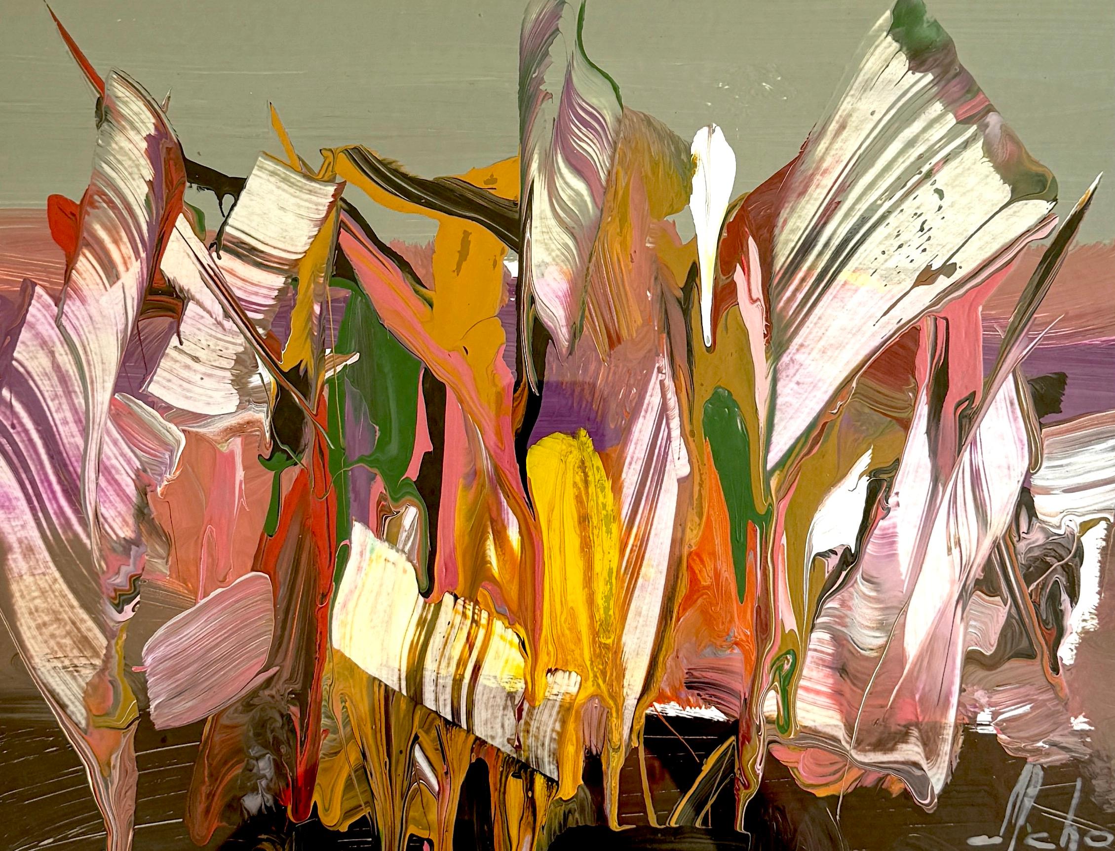 Cambiador de Dinero,  Arte Abstracto Pintura Original, Papel Acrílico, Enmarcado