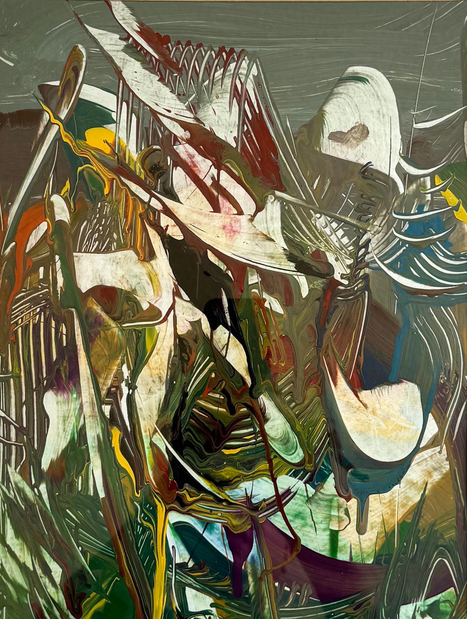 Paso de Sombra, Pintura Original Abstracta, Papel Acrílico, Enmarcada