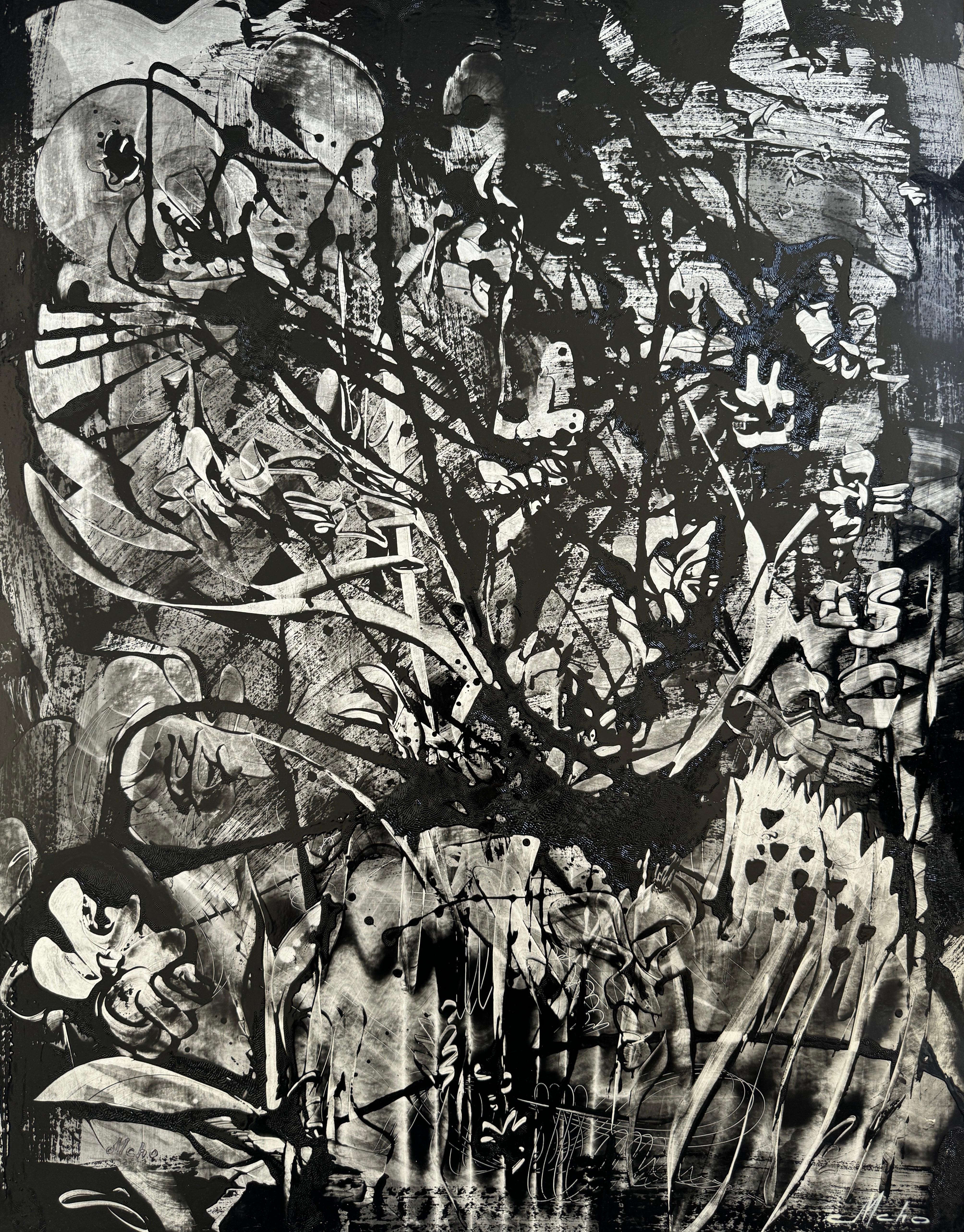 El peso del negro, pintura original abstracta, papel acrílico