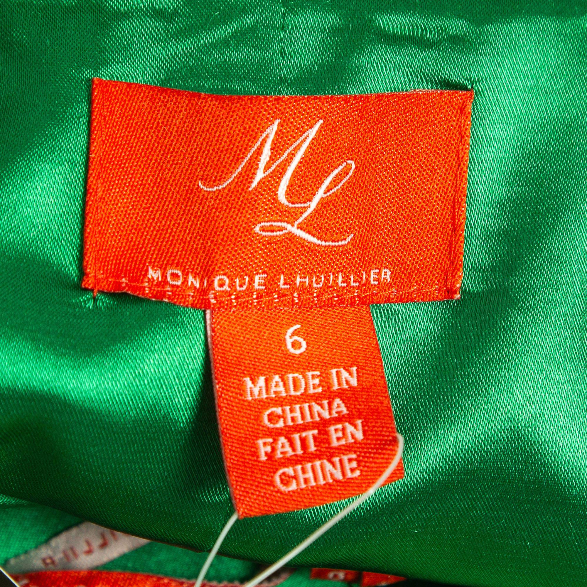 Women's ML by Monique Lhuillier Green Crepe Ruffled Long Dress M For Sale