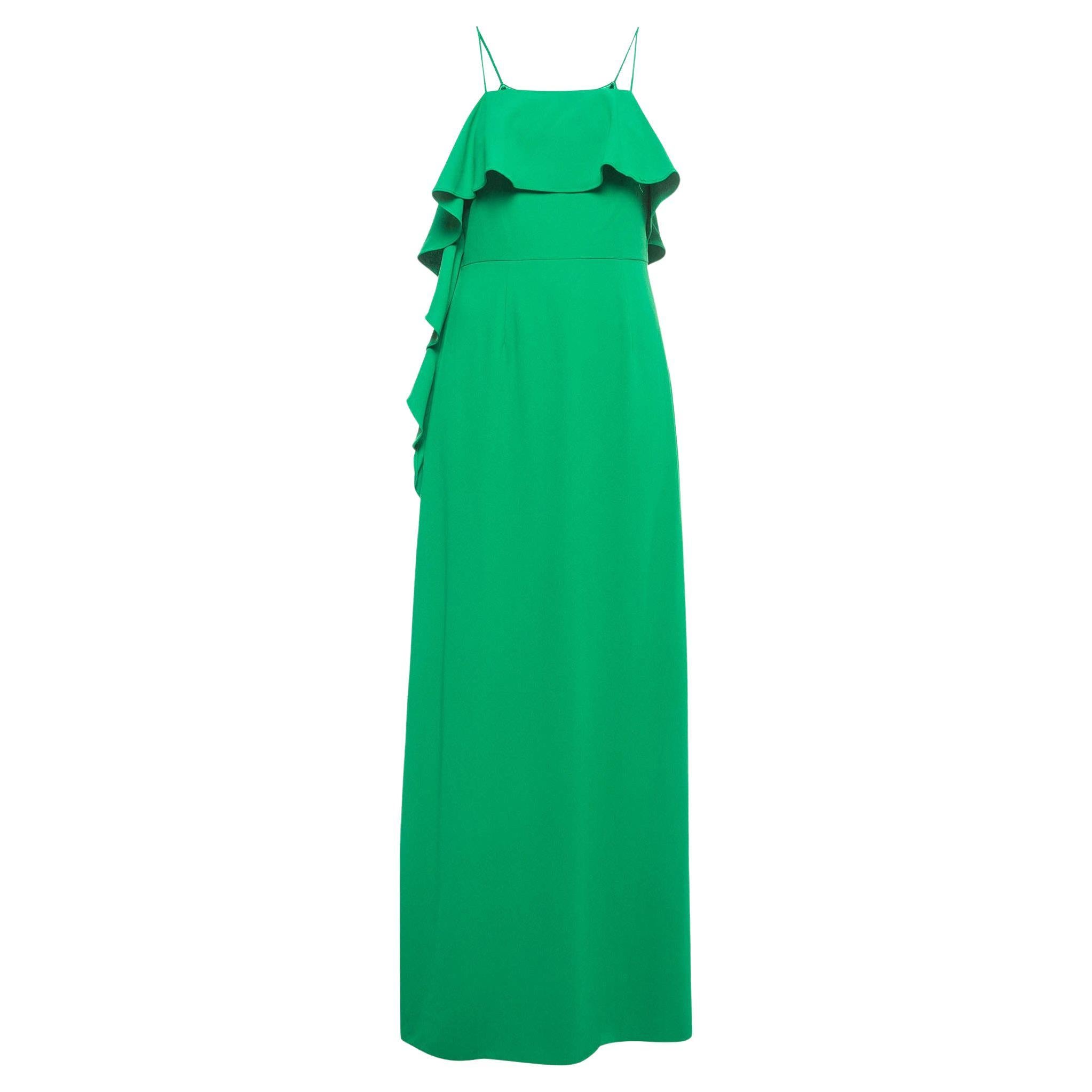 ML by Monique Lhuillier Green Crepe Ruffled Long Dress M For Sale