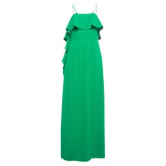 Used ML by Monique Lhuillier Green Crepe Ruffled Long Dress M