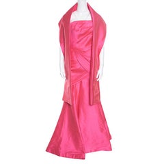 ML by Monique Lhuillier Pink Draped Strapless Faille Gown L