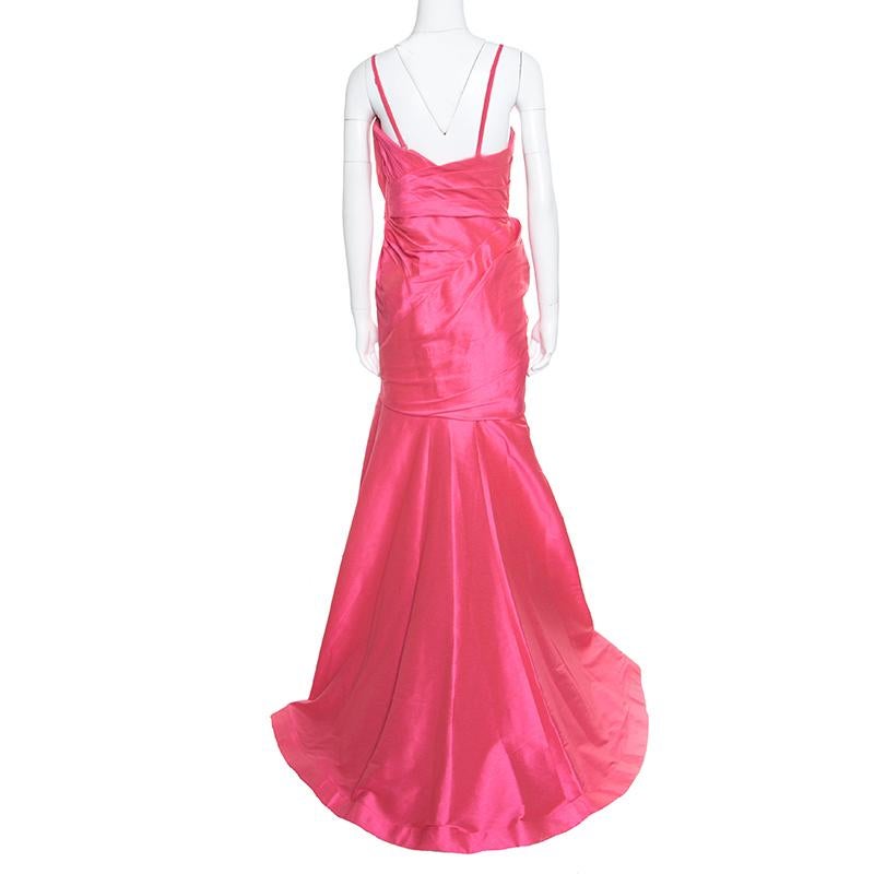 ML by Monique Lhuillier Pink Draped Strapless Faille Gown L In Good Condition In Dubai, Al Qouz 2