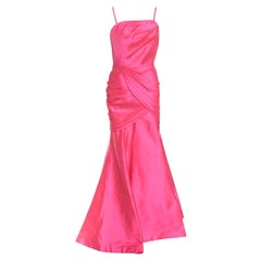 ML by Monique Lhuillier Pink Draped Strapless Faille Gown L
