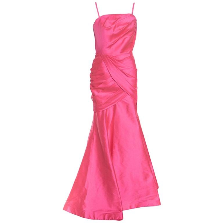ML by Monique Lhuillier Pink Draped Strapless Faille Gown L
