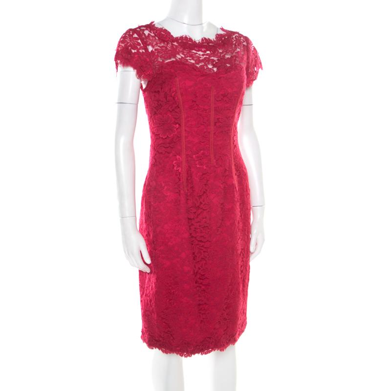 monique lhuillier red floral lace gown