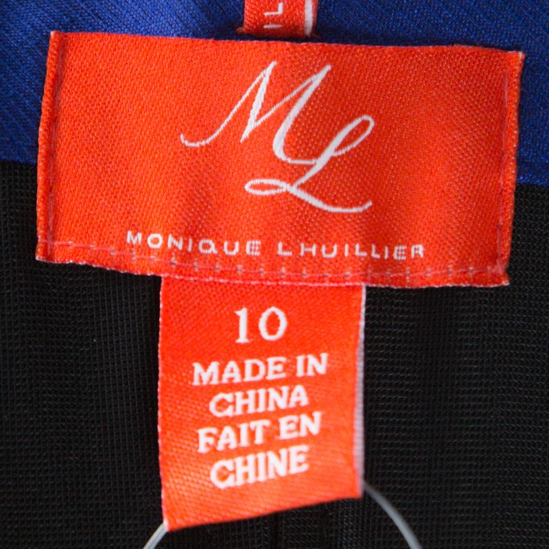 ML Monique Lhuillier Blau Perlen Detail Faille Trompete Kleid L 1