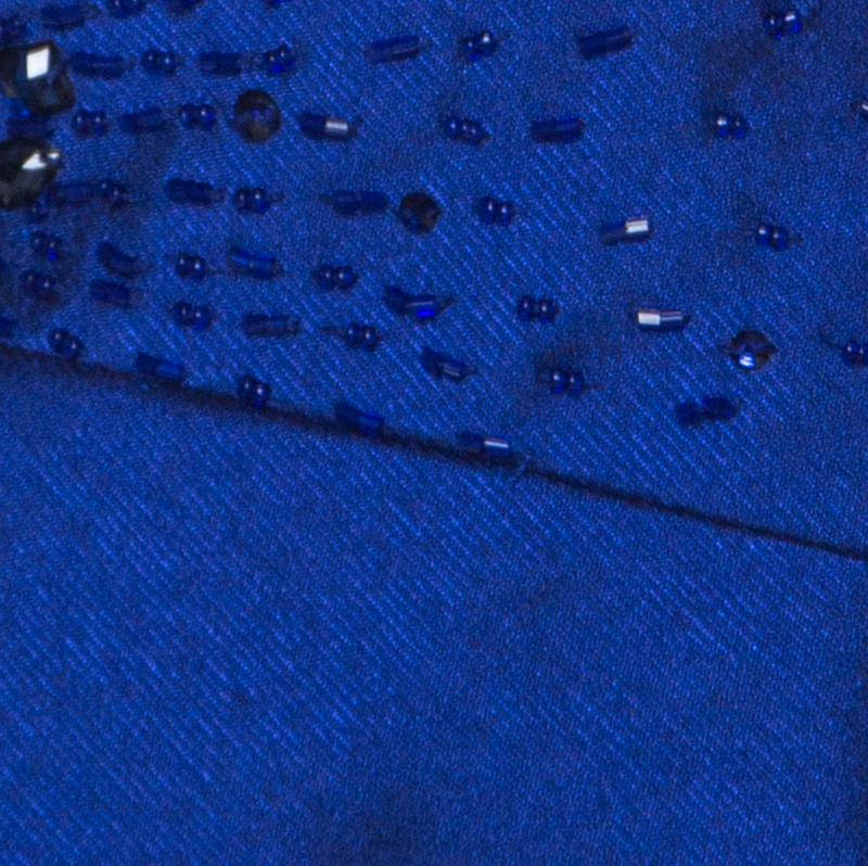 Women's ML Monique Lhuillier Blue Beaded Detail Faille Trumpet Gown L