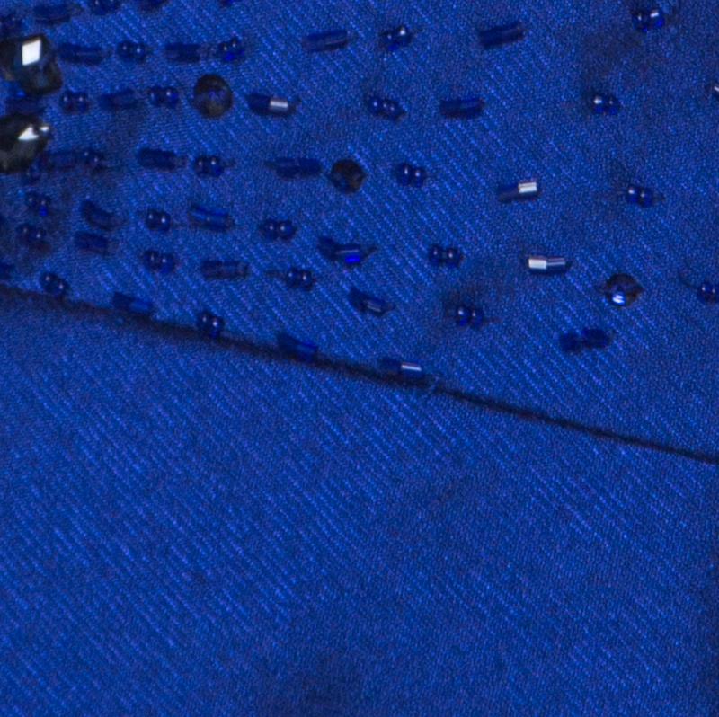 ML Monique Lhuillier Blau Perlen Detail Faille Trompete Kleid L 2
