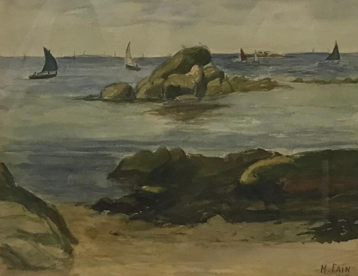 Mélanie Fain Landscape Painting - Sea side by Melanie Fain - watercolor