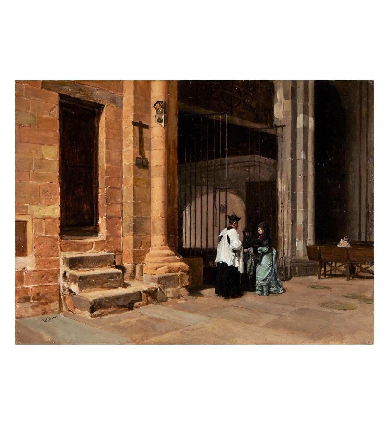 L'intérieur de l'église -  Mélida Y Alinari Enrique - Painting de Mélida y Alinari Enrique