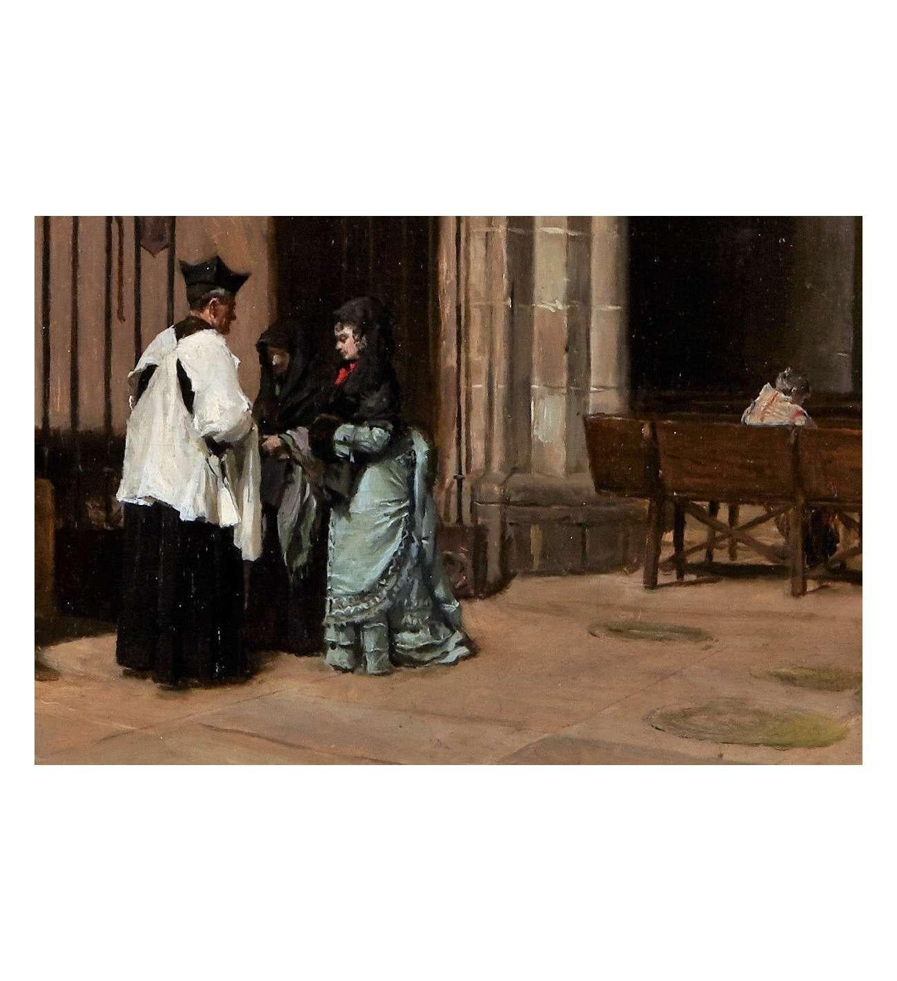 Mélida Y Alinari Enrique (1838 - 1892) Intérieur d'une église Huile sur panneau - Painting de Mélida y Alinari Enrique