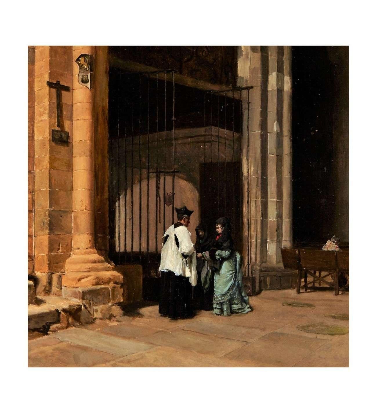 Mélida Y Alinari Enrique (1838 - 1892) Intérieur d'une église Huile sur panneau