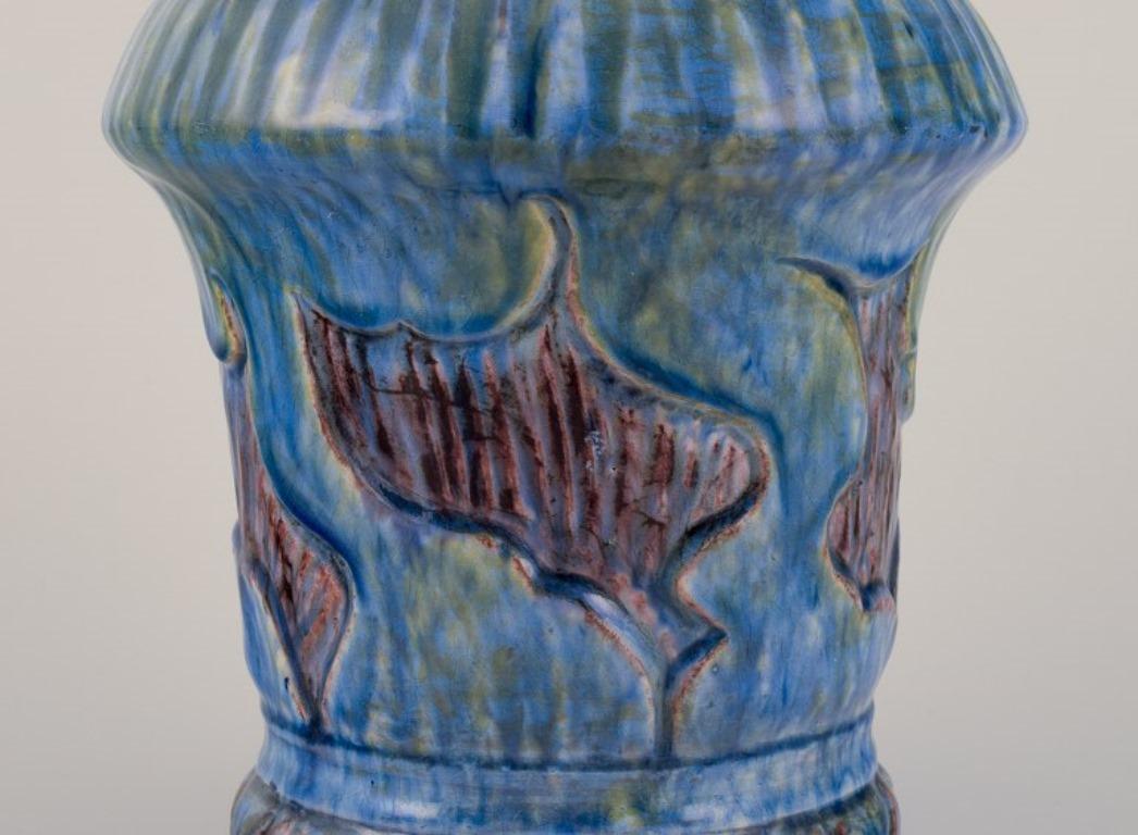 Glazed Møller & Bøgely, Denmark. Art Nouveau ceramic vase in the style of Bindesbøll