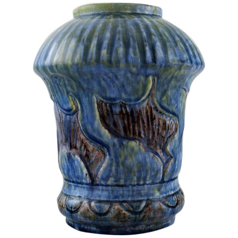 Møller and Bøgely, Denmark, Art Nouveau Pottery Vase of Glazed Ceramics