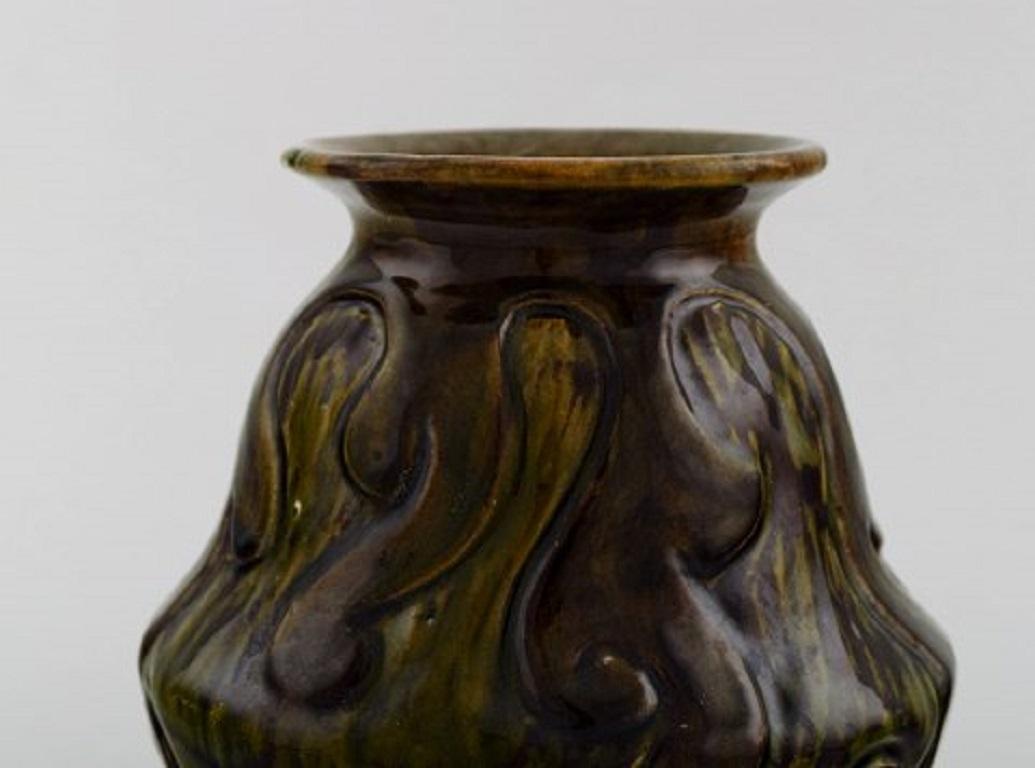 Danish Møller & Bøgely, Denmark, Art Nouveau Vase in Dark Green Glazed Ceramics For Sale
