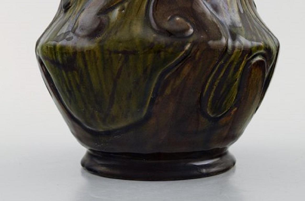 Møller & Bøgely, Denmark, Art Nouveau Vase in Dark Green Glazed Ceramics In Good Condition For Sale In Copenhagen, DK