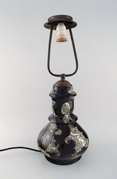 Møller & Bøgely, Denmark, Large Art Nouveau Table Lamp in Glazed Ceramics