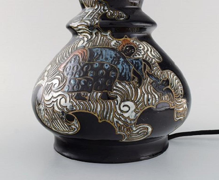 Danish Møller & Bøgely, Denmark, Large Art Nouveau Table Lamp in Glazed Ceramics