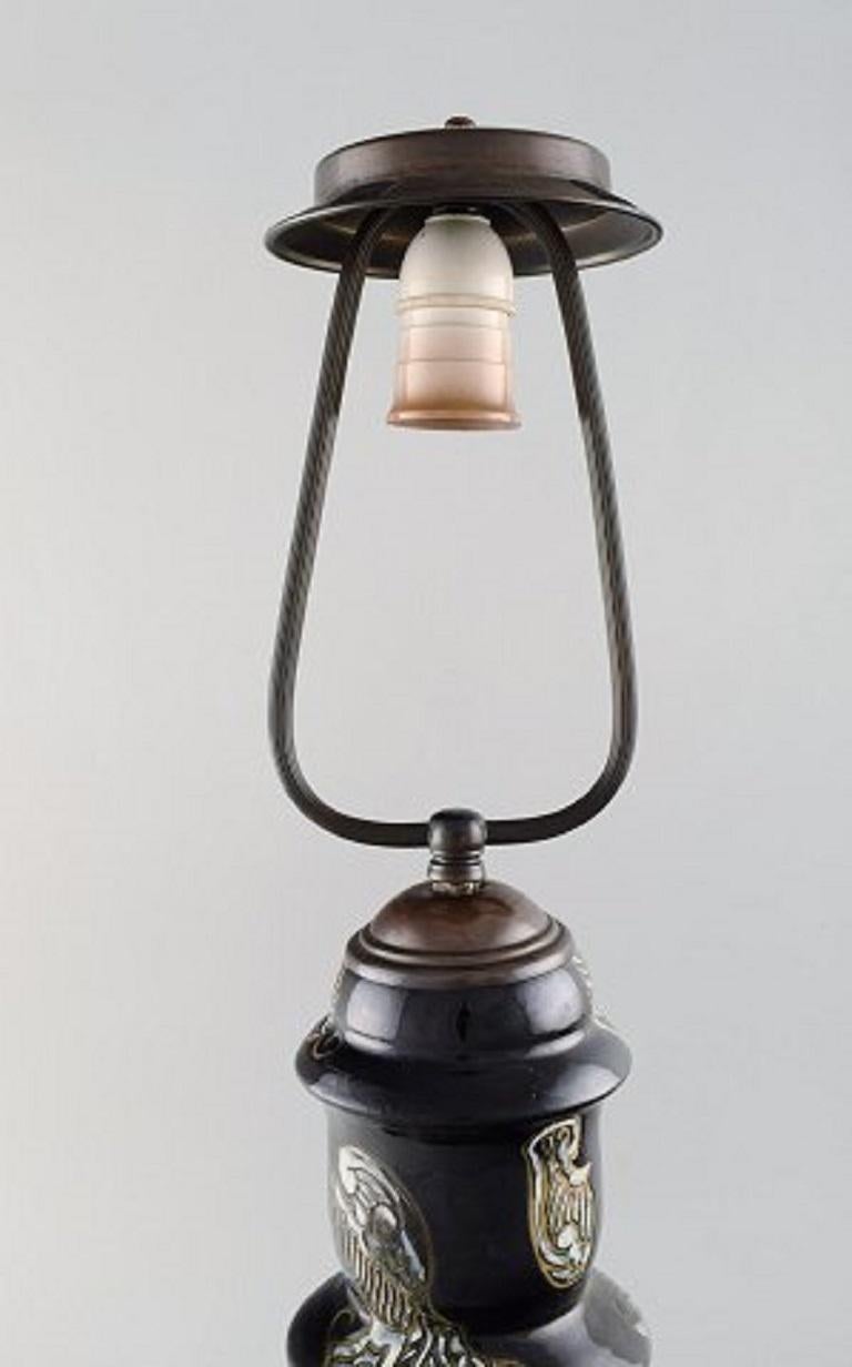 Early 20th Century Møller & Bøgely, Denmark, Large Art Nouveau Table Lamp in Glazed Ceramics