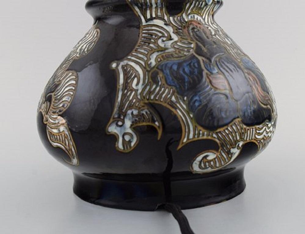 Møller & Bøgely, Denmark, Large Art Nouveau Table Lamp in Glazed Ceramics 1